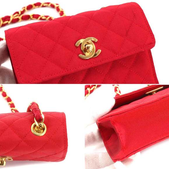Chanel Mini Matelasse Chain Shoulder Bag Satin Red Gold Hardware - Picture 7 of 8